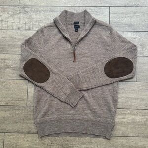 J. Crew 100% Merino Wool Quarter-zip Sweater with Leather Elbow Pads